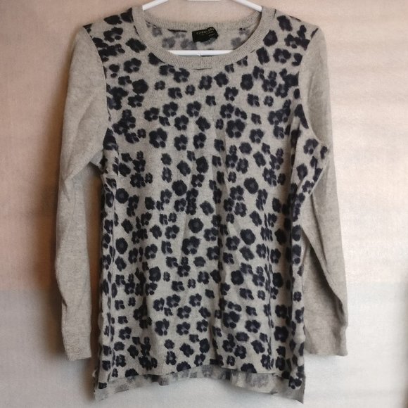 PURE CASHMERE LONGSLEEVE CHEETAH PRINT COLORBLOCK SWEATER 2x with measurements - Picture 1 of 5